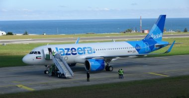 A view of the Jazeera Airways plane at the airport, in Trabzon, northern Turkey, Oct. 7, 2021. (İHA PHOTO)