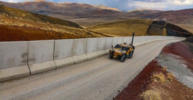 Turkish security forces patrol near the security wall on the Iran border, Van, eastern Turkey, Oct. 7, 2021. (AA Photo)