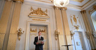 Mats Malm, permanent secretary of the Swedish Academy, speaks during a press conference to announce the winner of the 2021 Nobel Prize in literature at the Swedish Academy in Stockholm, Sweden, Oct. 7, 2021. (AFP Photo)