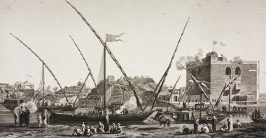 An engraving by Jacques Couche after a drawing by Andre Dutertreview shows a view of the water intake of Cairo canal and the feast for the dam opening which is held every year in Egypt. (Getty Images)