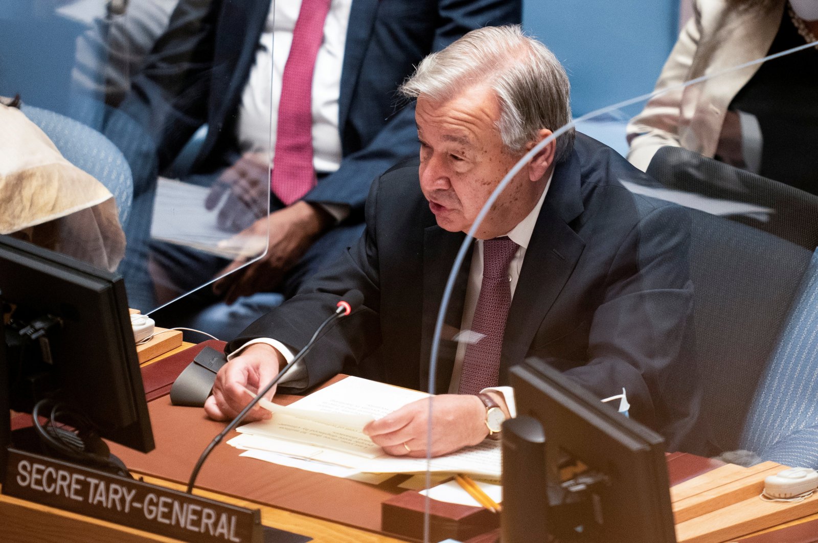 United Nations Secretary-General Antonio Guterres speaks during a meeting of the United Nations Security Council at the 76th Session of the U.N. General Assembly in New York, U.S., Sept. 23, 2021. (Reuters Photo)