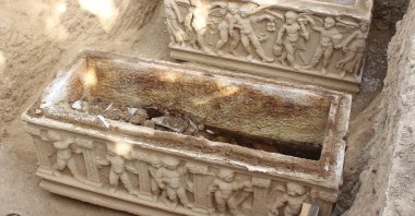 A view from two sarcophagi found in Hisardere Necropolis, Iznik, Bursa, northwestern Turkey, Oct. 5, 2021. (IHA Photo)