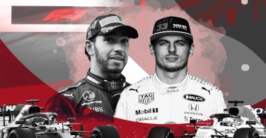 A photo illustration by Daily Sabah's Büşra Öztürk shows Mercedes driver Lewis Hamilton (L) and Red Bull's Max Verstappen. (Büşra Öztürk)