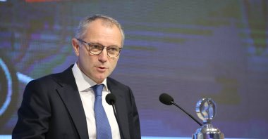 CEO of the Formula One Group, Stefano Domenicali, speaks during a press conference ahead of the Turkish Grand Prix, in Istanbul, Turkey, Oct. 8, 2021. (AA Photo)