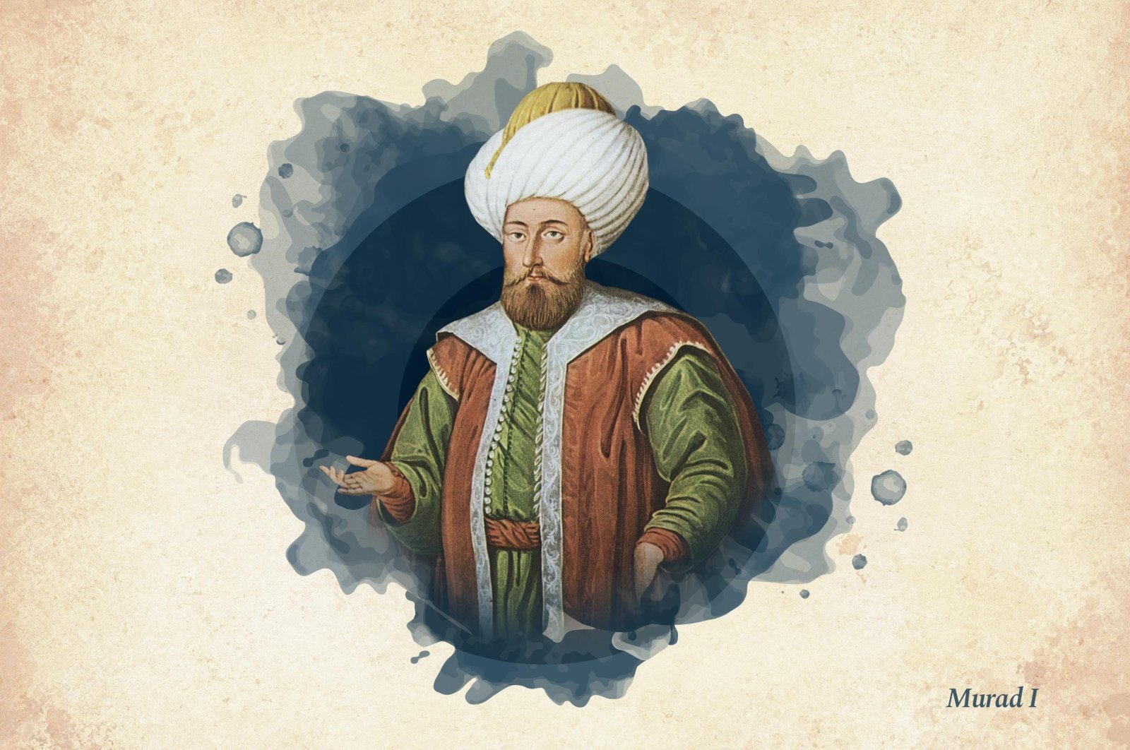 This widely used illustration painted by court painter Konstantin Kapıdağlı in the early 19th century shows Sultan Murad I, the third ruler of Ottoman beylik that turned into an empire. (Wikimedia / edited by Büşra Öztürk - Daily Sabah)