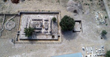An aerial view of the altar which has been unearthed in northwestern Turkey Çanakkale, Oct. 9, 2021. (AA Photo)