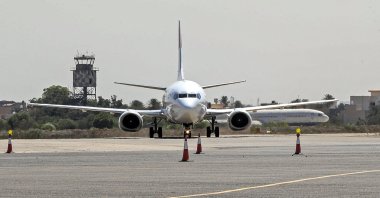 A Boeing 737 aircraft on the tarmac at Libya's Mitiga International Airport, east of the capital Tripoli, Sept. 20, 2021. (AFP Photo)