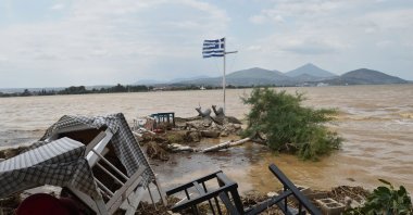 Flash floods in Bourtzi, central Evia, Greece, Aug. 9, 2020. (Getty Images)