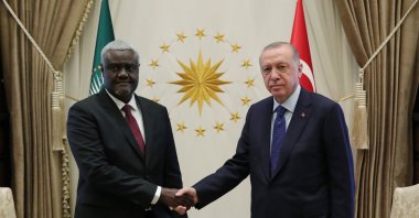 President Recep Tayyip Erodğan (R) receives African Union Commission Chair Moussa Faki Mahamat in the capital Ankara, Turkey, Sept. 30, 2021. (AA Photo)