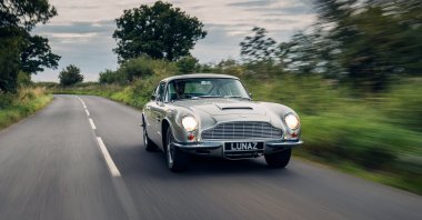 An Aston Martin DB6 is seen in this undated handout picture provided by Lunaz, a company that turns classic gasoline-powered cars into electric vehicles, in Silverstone, U.K. (Lunaz via Reuters)