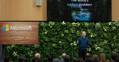Brad Smith, president of Microsoft, speaks during a climate initiative event at the Microsoft campus in Redmond, Washington, U.S., Jan. 16, 2020. (Getty Images)
