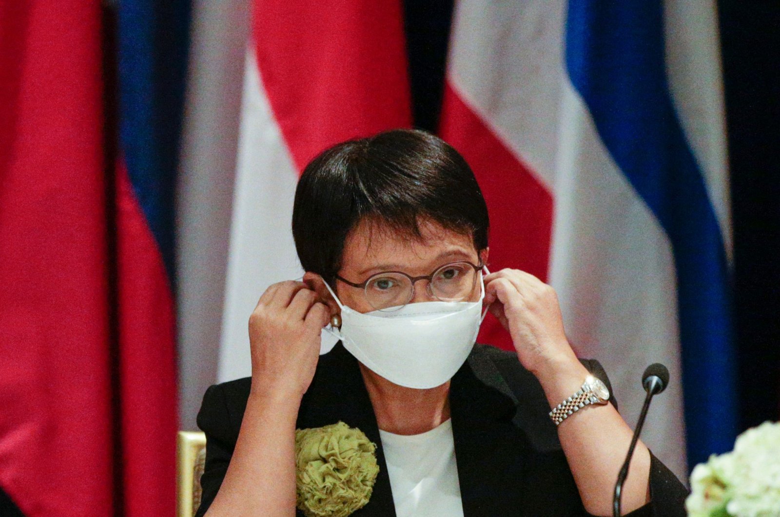 Indonesian Foreign Minister Retno Marsudi attends a meeting with foreign ministers of the ASEAN nations in New York, U.S., Sept. 23, 2021. (AFP Photo)