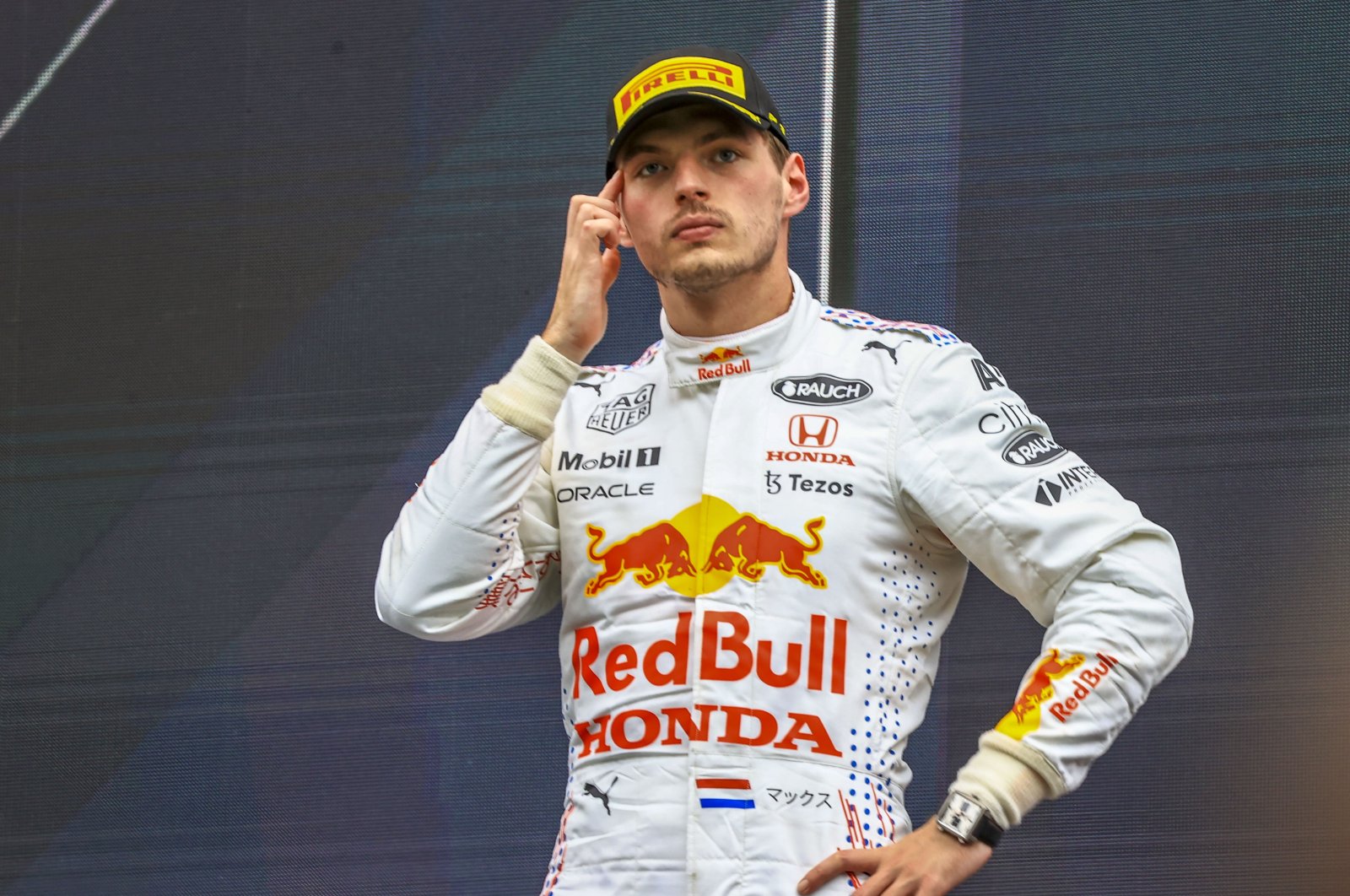 Red Bull driver Max Verstappen reacts after the F1 Turkish Grand Prix at the Istanbul Park circuit, in Istanbul, Turkey, Oct. 10, 2021. (AA Photo)