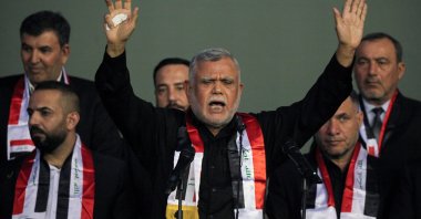 Hadi al-Amiri leader of the Badr Organisation, attends an election rally along with his Fatah bloc supporters, ahead of the parliamentary election in Baghdad, Iraq Oct. 5, 2021. (Reuters Photo)