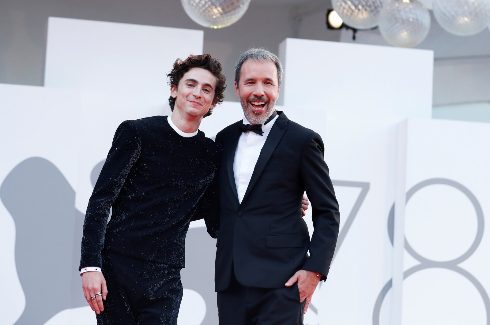 Actor Timothee Chalamet (L) and director Denis Villeneuve pose before the screening of the film "Dune," at the 78th Venice Film Festival, in Venice, Italy, Sept. 3, 2021. (Reuters Photo)