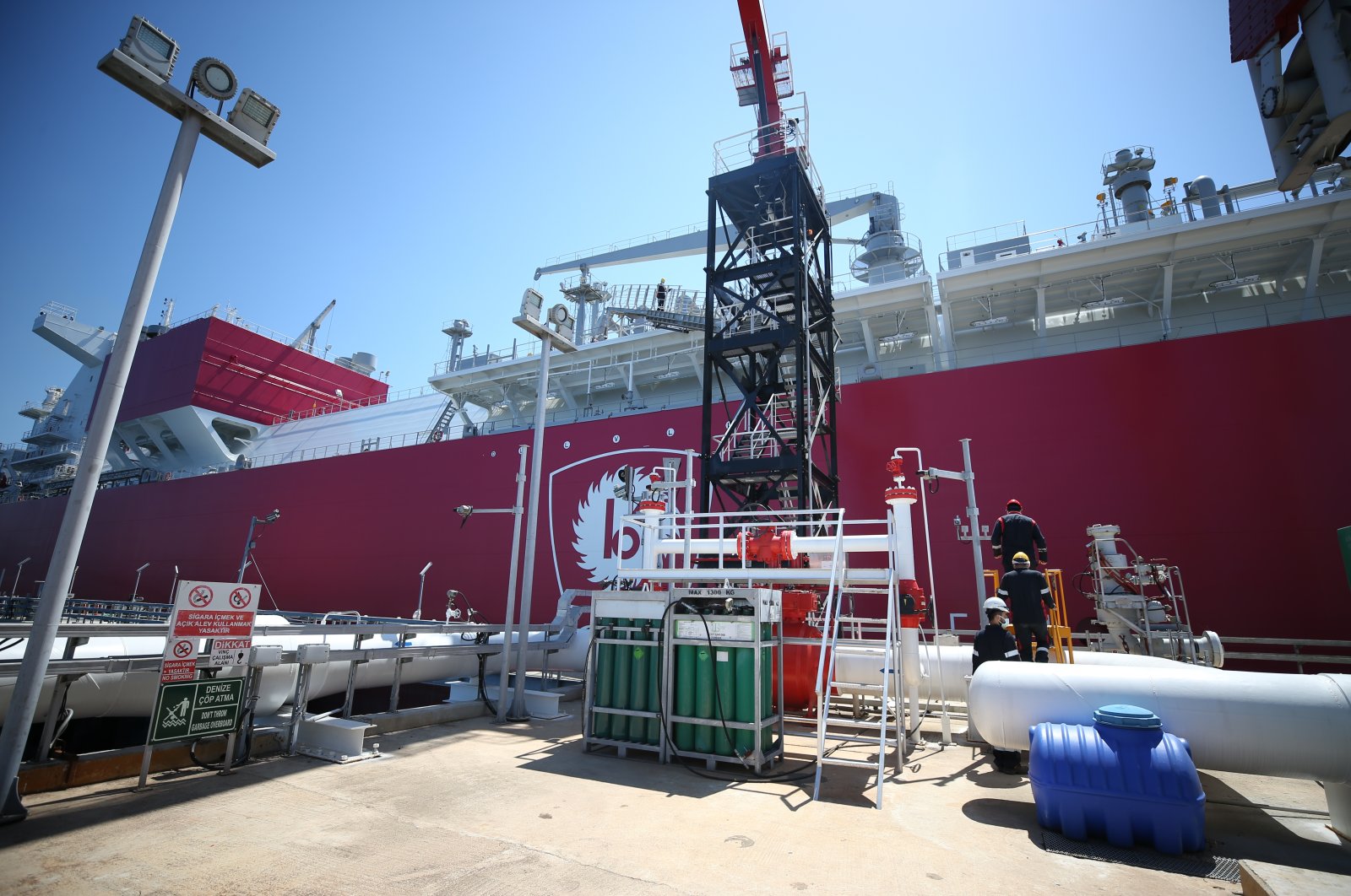 Turkey’s first floating storage and regasification unit (FSRU) Ertuğrul Gazi is seen at the port in Dörtyol in Turkey’s southern province of Hatay, Turkey, April 22, 2021. (AA Photo)