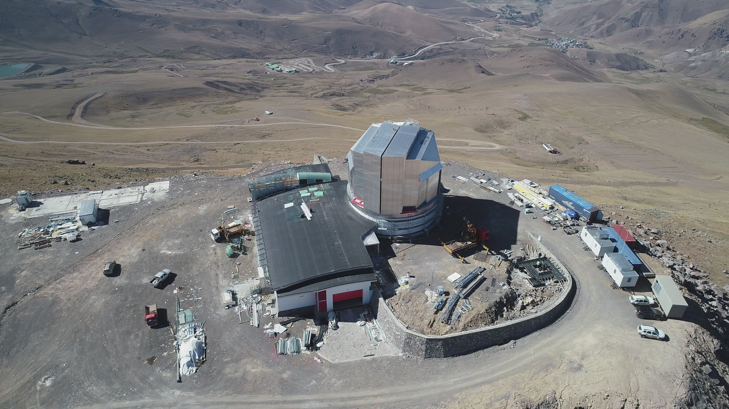 An aerial view shows the construction of Turkey's largest infrared telescope, in Erzurum, Turkey, Oct. 13, 2021. (IHA Photo)