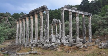 A general view of the standing columns of the Temple of Zeus Lepsynos, the ancient city of Euromos, Muğla, Turkey, Oct. 11, 2021. (AA Photo)