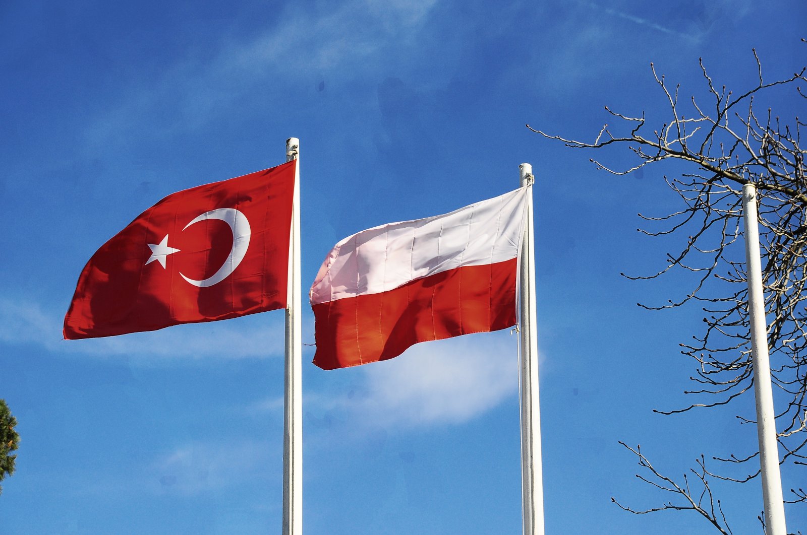 The flags of Turkey and Poland wave in the sky in Polonezköy, Istanbul, Turkey. (Photo by Shutterstock)