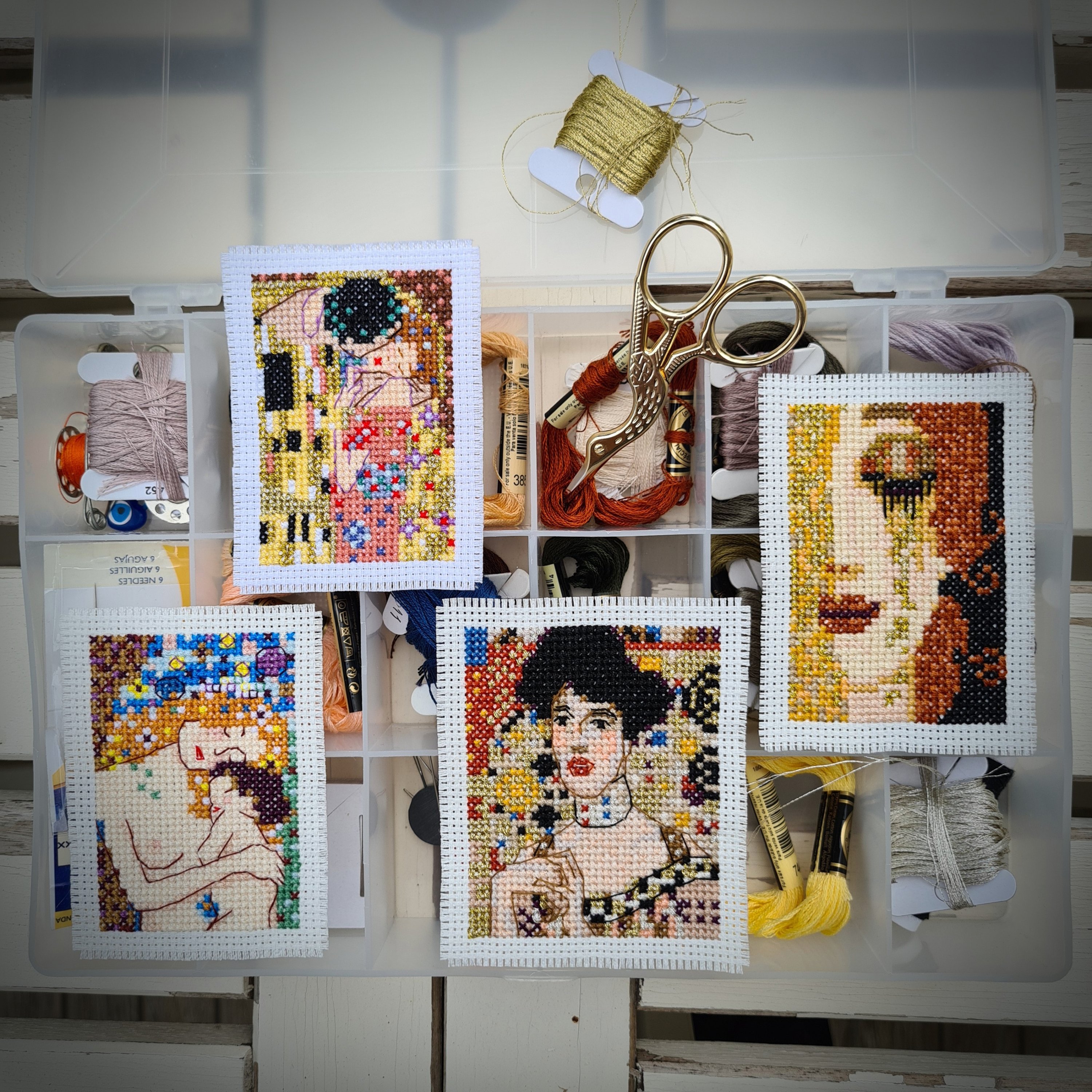 A photo of a part of Elçin Özcan's mini-gallery comprising of cross-stitch versions of the world's most famous masterpieces. (DPA Photo)
