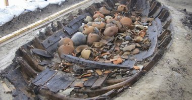 Remains of a ship and potteries found in Yenikapı, Istanbul, Turkey. (AA Photo)