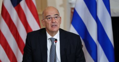 Greek Foreign Minister Nikos Dendias speaks after signing the renewal of the U.S.-Greece Mutual Defense Cooperation Agreement at the State Department in Washington, D.C., U.S., on Oct. 14, 2021. (AFP Photo)