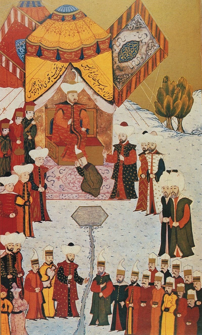  A 15th-century miniature depicts Bayezid I's proclamation as a sultan. (Wikimedia Photo) 