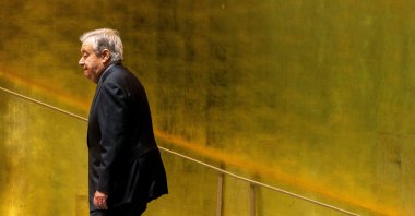 United Nations Secretary-General Antonio Guterres walks to his desk after addressing a high-level meeting to commemorate the 20th anniversary of the adoption of the Durban Declaration being held during the General Debate of the 76th Session of the U.N. General Assembly in New York City, New York, U.S., Sept. 22, 2021. (Reuters Photo)