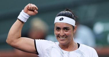 Ons Jabeur reacts after a BNP Paribas Open tennis tournament match against Anett Kontaveit, in Indian Wells, U.S., Oct. 14, 2021. (AFP Photo)
