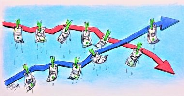An illustration by Erhan Yalvaç shows the economic ups and downs symbolizing stagnation that has once again prompted debates regarding the world economy.