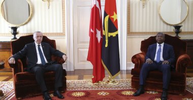 President Recep Tayyip Erdoğan (L) and Angolan President Joao Lourenco during their meeting at the Presidential Palace in Luanda, Angola, Oct. 18, 2021. (EPA Photo)