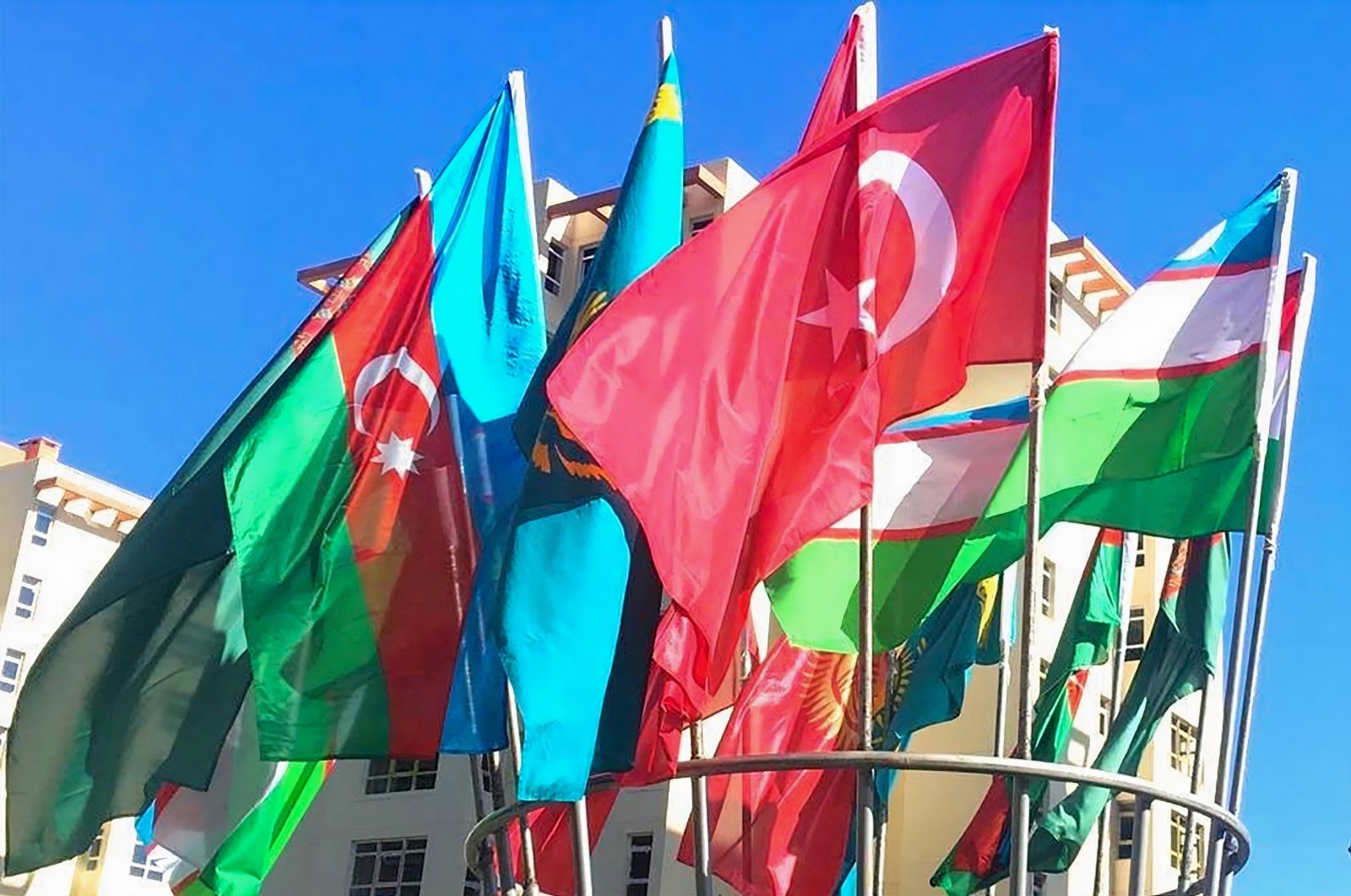Flags of Turkic Council members seen before a meeting in Baku, Azerbaijan in this undated file photo. (AA File Photo)