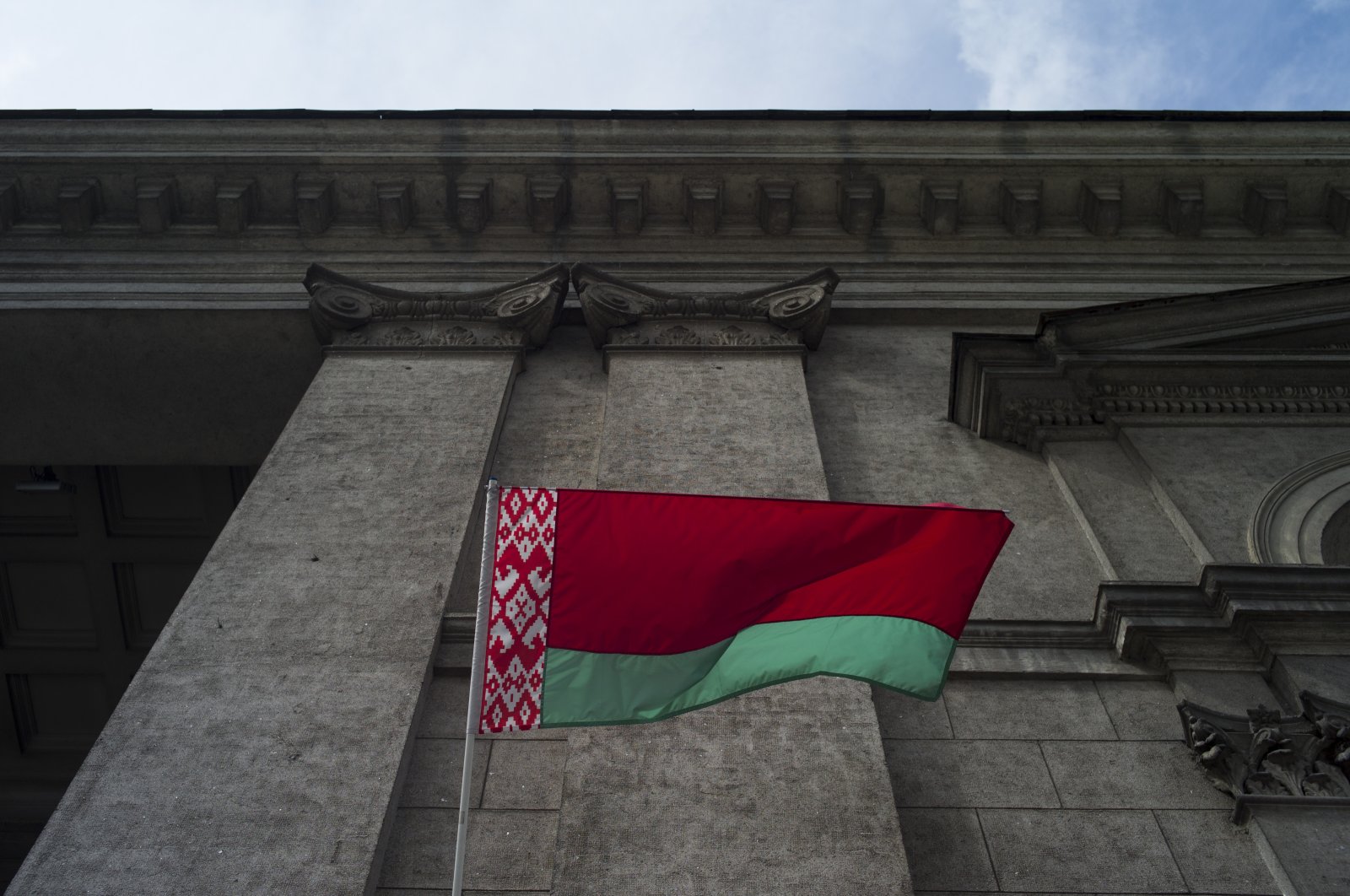 The flag of Belarus flies outside a museum, in Minsk, Belarus, June 30, 2017. (Getty Images)