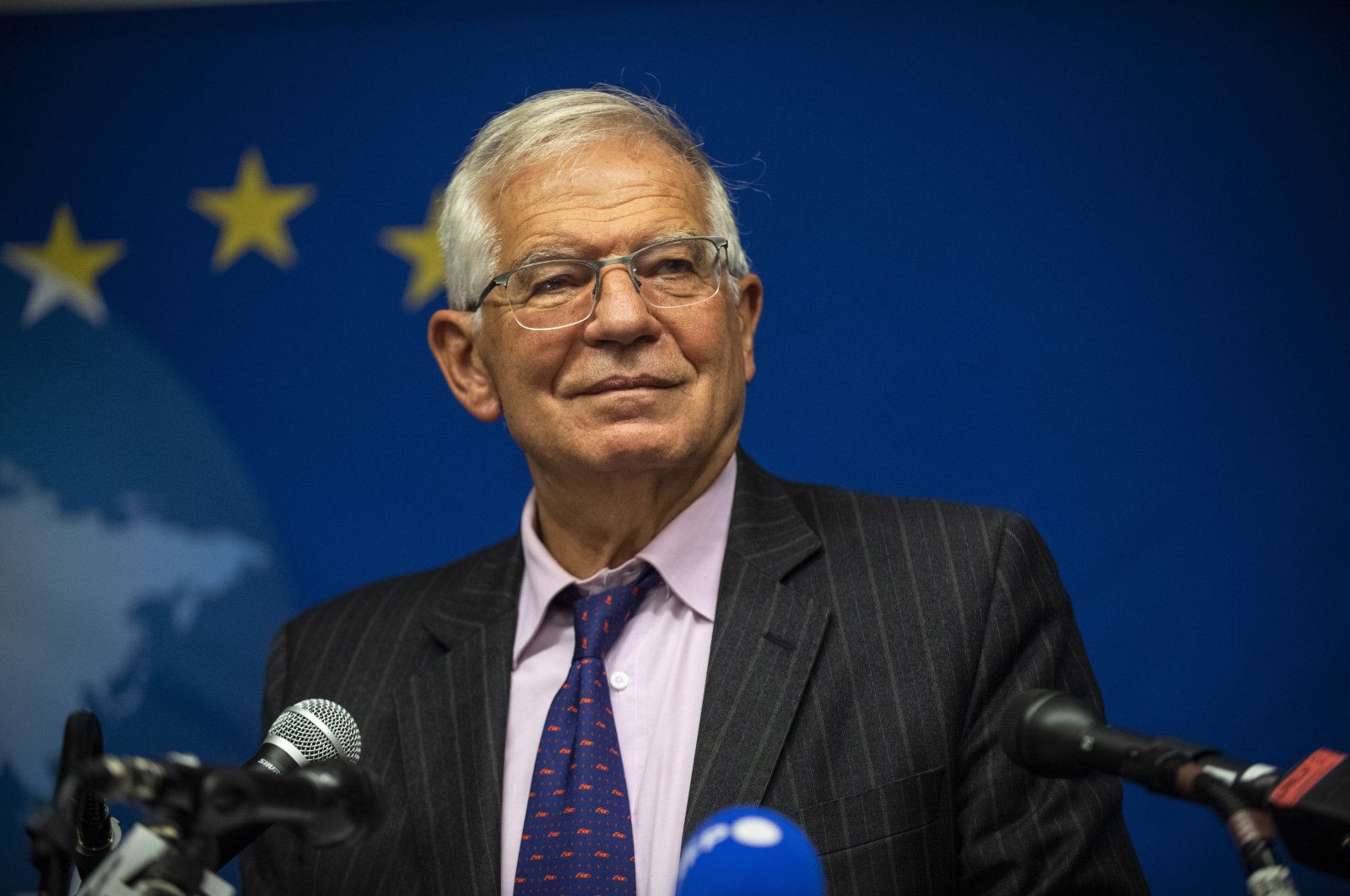 European Union foreign affairs chief Josep Borrell speaks to the press, in New York, U.S., Sept. 20, 2021. (AP Photo)