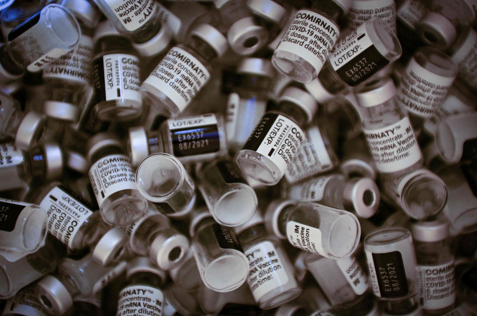 Vials of the Pfizer-BioNTech vaccine are seen at a COVID-19 vaccination center in Paris, France, May 8, 2021. (AFP Photo)
