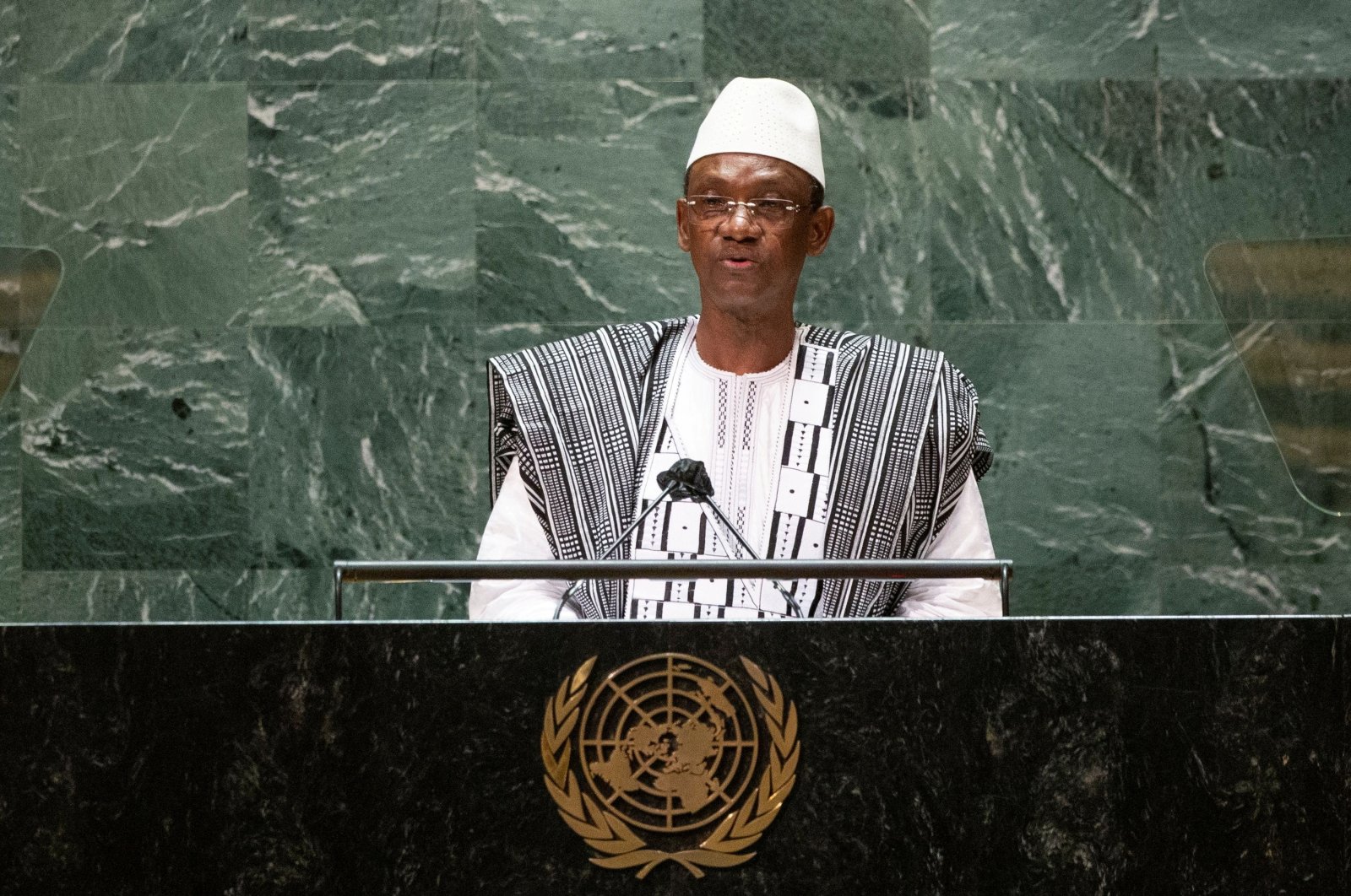 Mali's Prime Minister Choguel Kokalla Maiga addresses the 76th session of the United Nations General Assembly at the U.N. headquarters in New York City, U.S., Sept. 25, 2021. (Reuters Photo)
