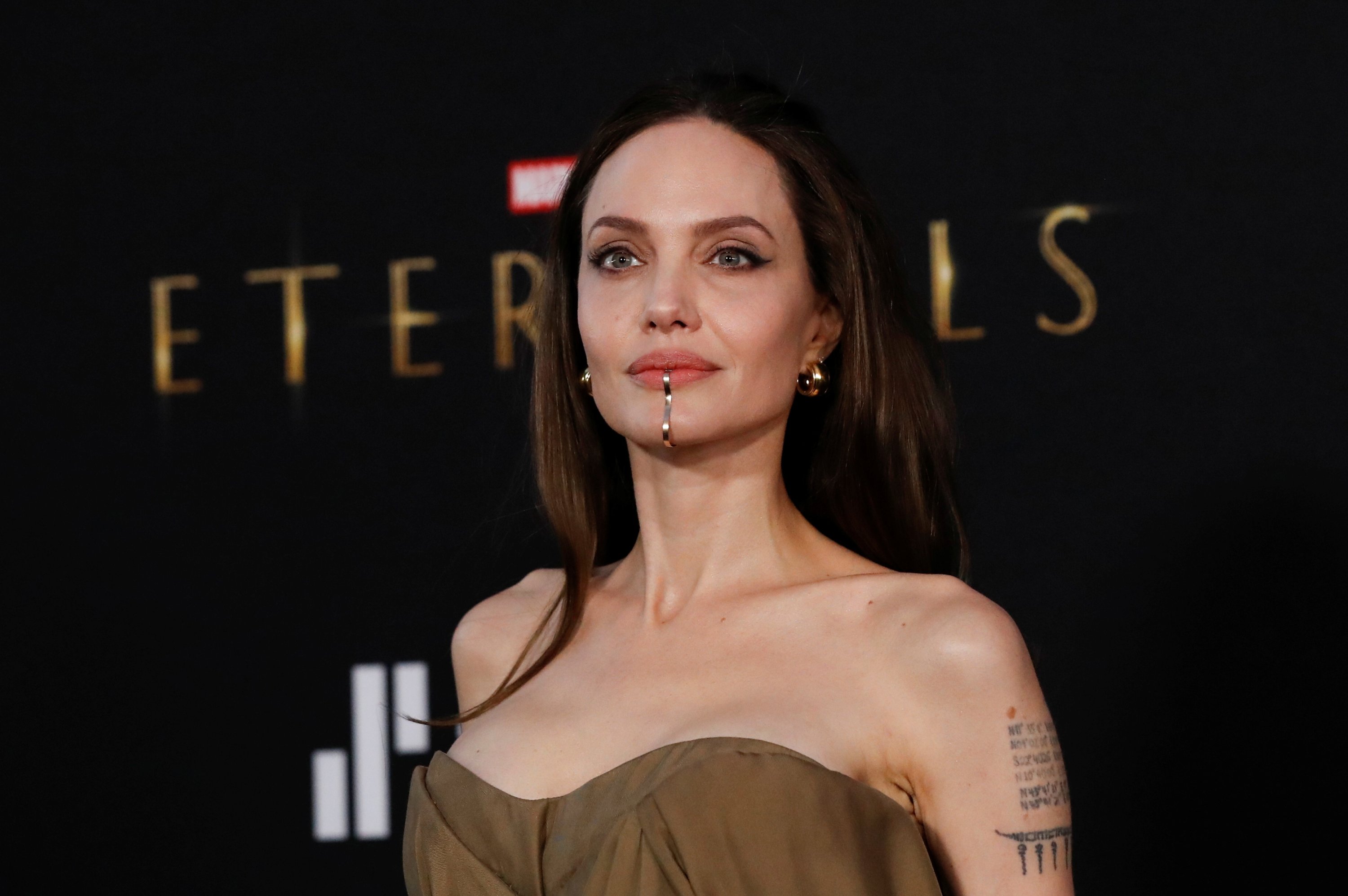 Cast member Angelina Jolie poses at the premiere for the film 'Eternals' in Los Angeles, California, U.S., Oct. 18, 2021. (Reuters Photo)