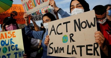 Activists attend the Global Climate Strike in Istanbul, Turkey, Sept. 24, 2021. (Reuters Photo)