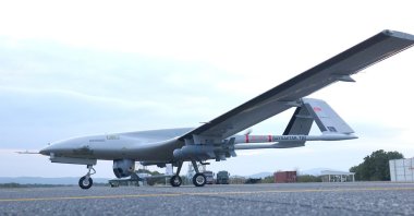 A Bayraktar TB2 drone is equipped with ASELSAN's CATS and electro-optic reconnaissance, surveillance and targeting system, and Roketsan's MAM-L smart ammunition, Tekirdağ, Turkey, Nov. 6, 2020. (AA Photo)