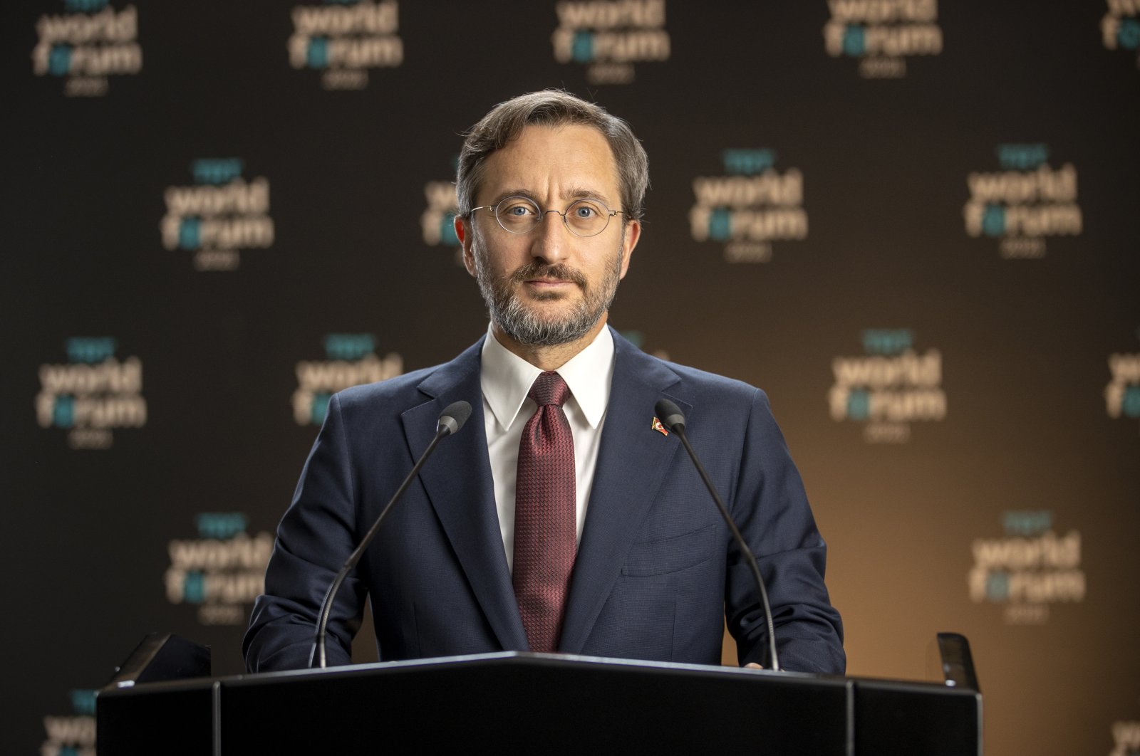 Presidential Communications Director Fahrettin Altun speaks at TRT World Forum, Istanbul, Turkey, Oct. 19, 2021. (AA Photo)