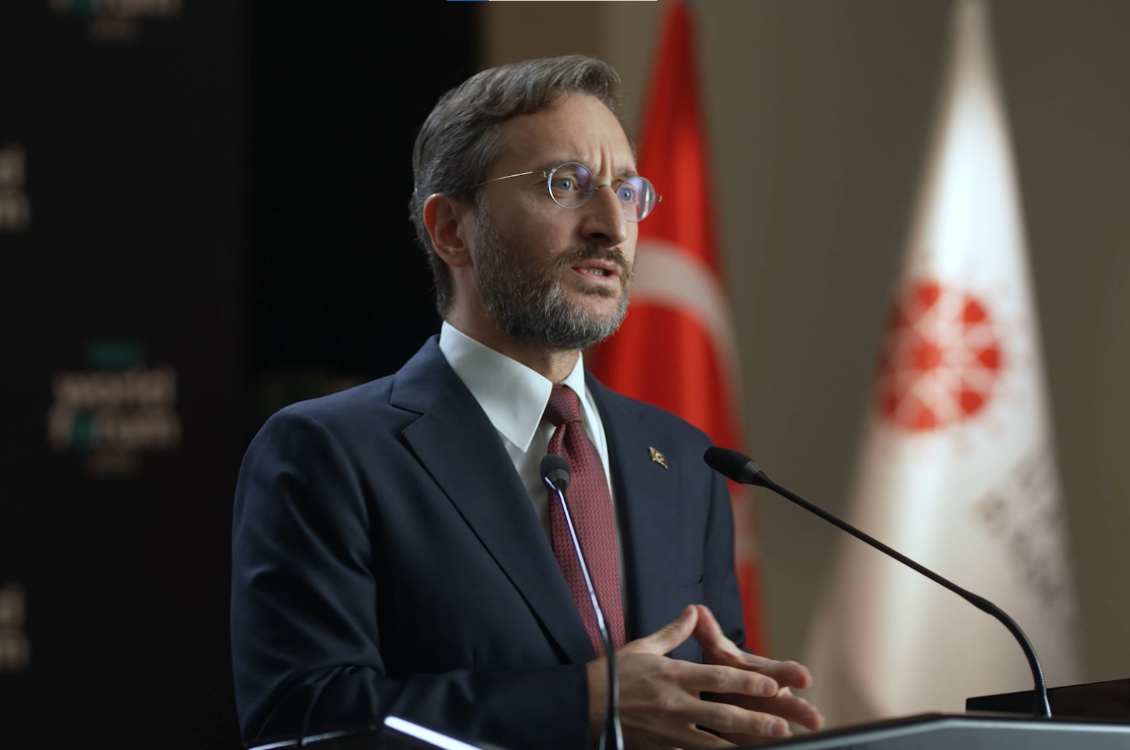Presidential Communications Director Fahrettin Altun speaks at the TRT World Forum, Istanbul, Turkey, Oct. 19, 2021.