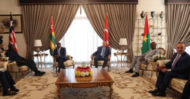 President Recep Tayyip Erdoğan holds meeting with Togolese President Faure Essozimna, Burkina Faso President Christian Kabore and Liberian President George Manneh Weah, Oct. 19, 2021. (IHA Photo)