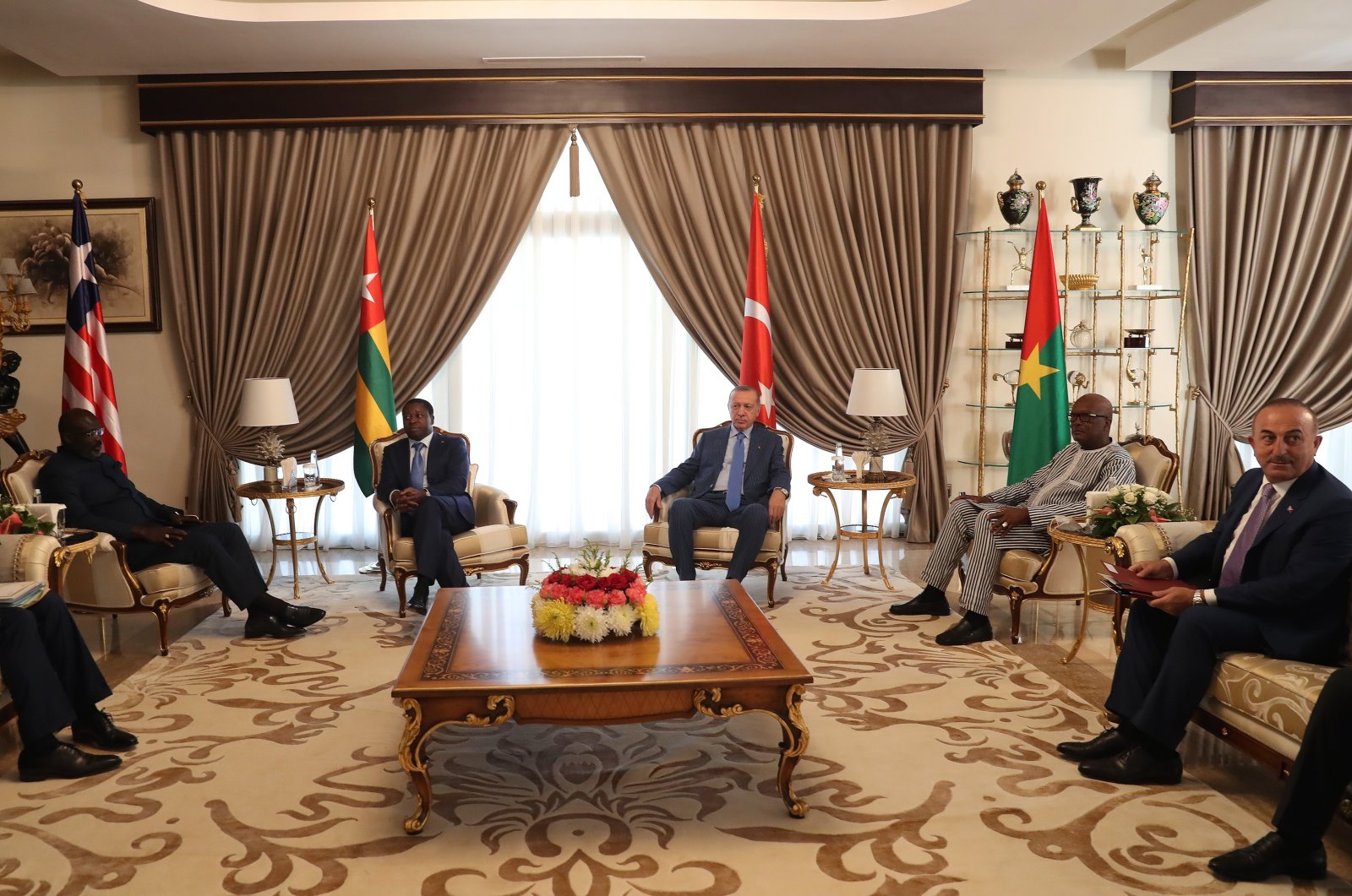 President Recep Tayyip Erdoğan holds meeting with Togolese President Faure Essozimna, Burkina Faso President Christian Kabore and Liberian President George Manneh Weah, Oct. 19, 2021. (IHA Photo)