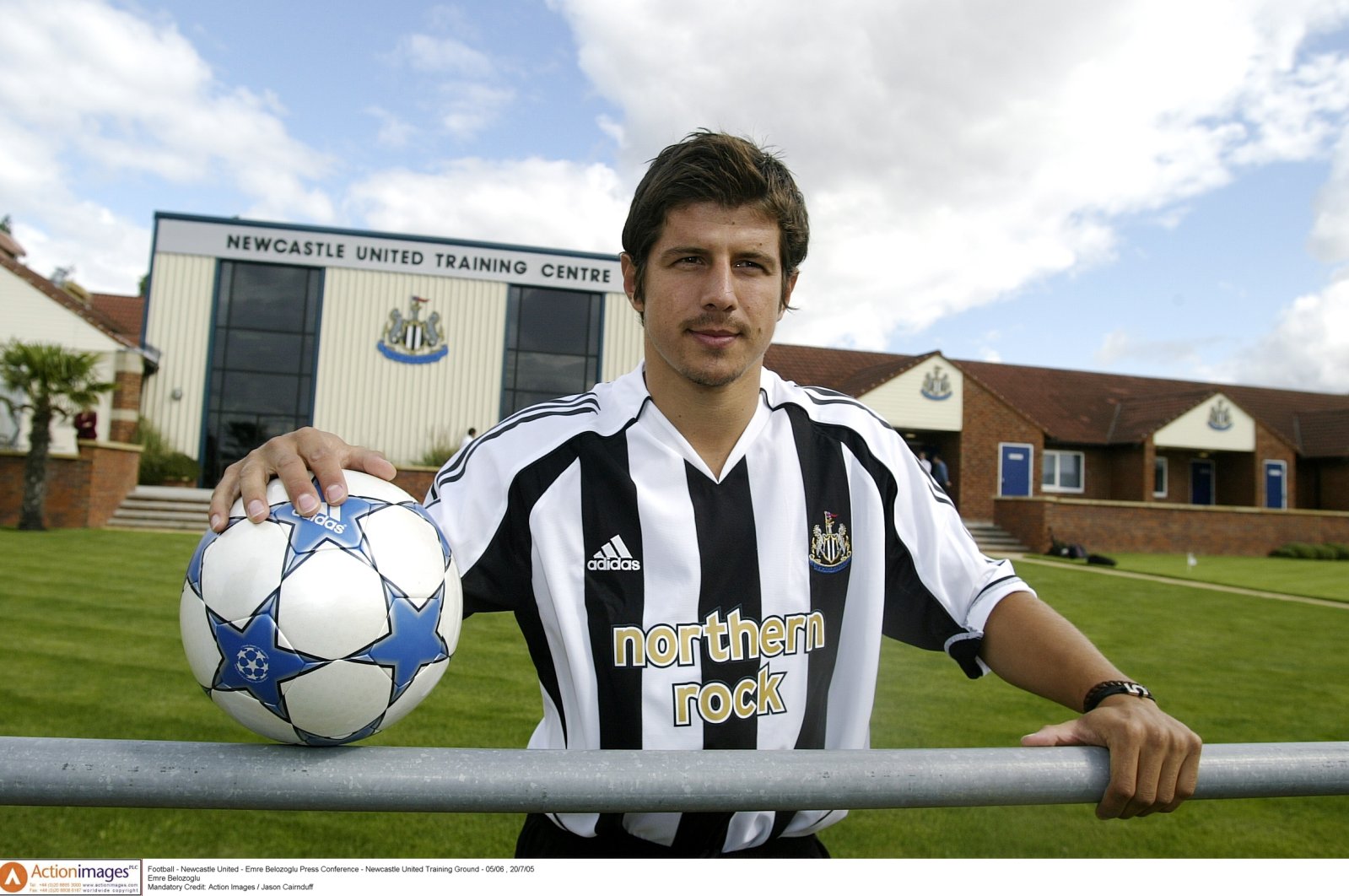 Newcastle United's then-new signing Emre Belözoğlu poses for a photo during a press conference at the Newcastle United Training Ground, England, July 20, 2005. (Action Images/Jason Cairnduff via Reuters)