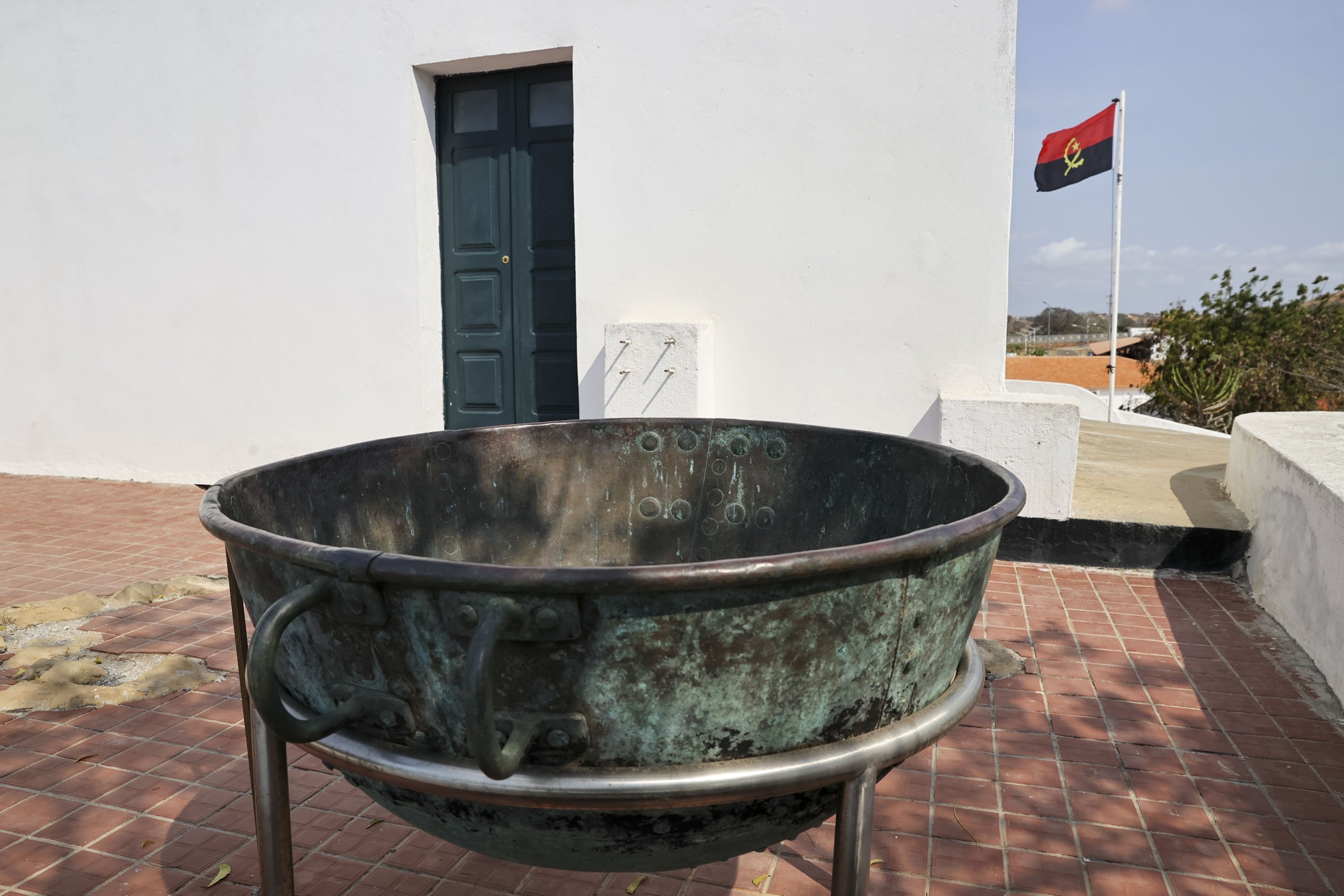 A cauldron from the 18th century in which Africans were baptized while waiting to be loaded onto ships, the National Museum of Slavery, Luanda, Angola, Oct. 20, 2021. (AA Photo)