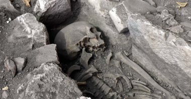A view from a Byzantine grave found in the Roman Basilica in the ancient city of Kaunos, Muğla, southwestern Turkey, Oct. 21, 2021. (AA Photo) 