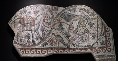 The "Mosaic of the Vine Harvest" on display at the Hatay Archeological Museum, Hatay, southern Turkey, Oct. 21, 2021. (AA Photo) 