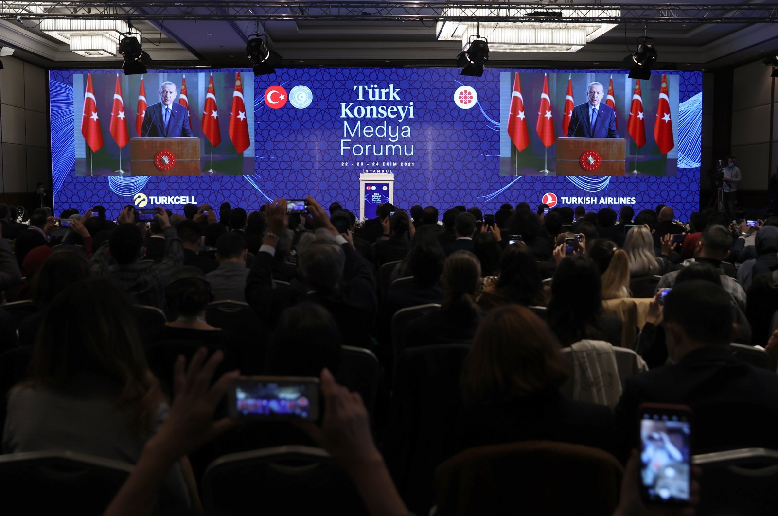 Turkic Council Media Forum hosted by the Presidency's Directorate of Communications held in Istanbul with the theme of "Rooted Past, Strong Future," Oct. 22, 2021. (AA Photo)