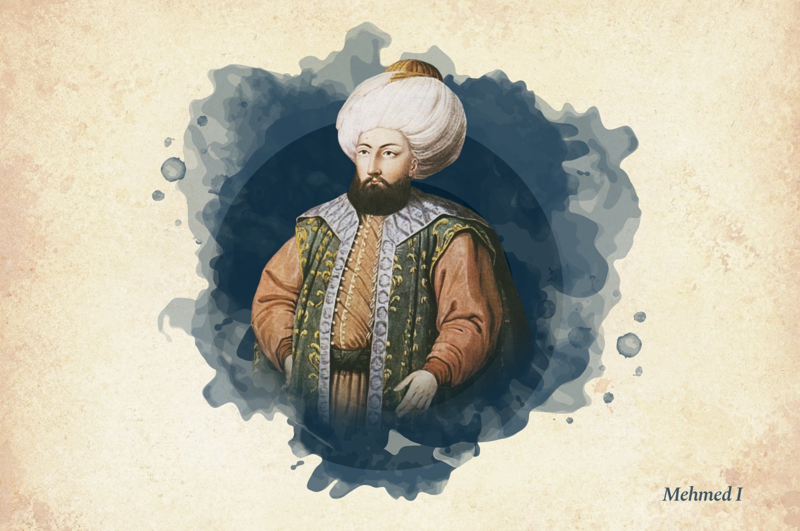 This widely used illustration painted by court painter Konstantin Kapıdağlı shows Sultan Mehmed I, also known as Mehmed Çelebi. (Wikimedia / Edited by Büşra Öztürk - Daily Sabah) 