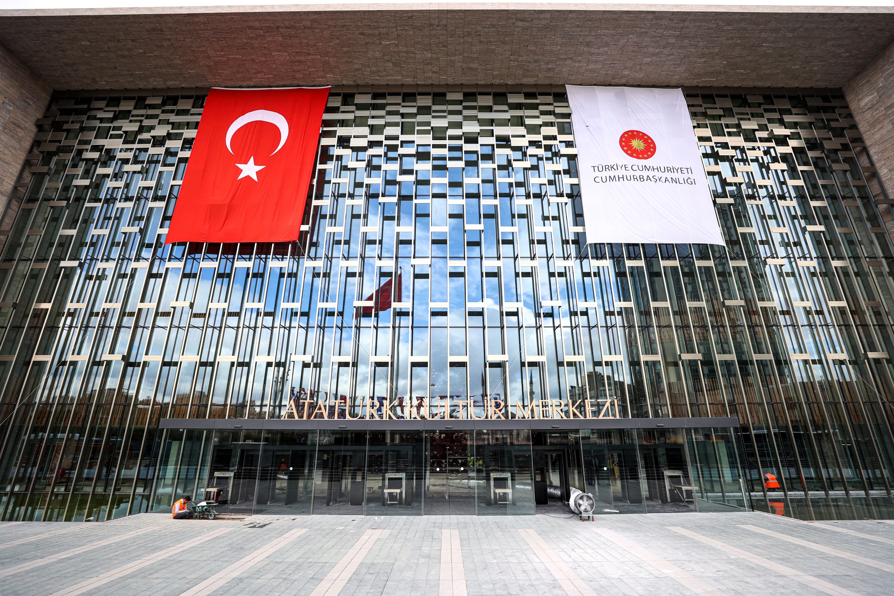 Preparations are ongoing at the Atatürk Cultural Center (AKM), an iconic building resconstructed on Istanbul's Taksim Square, to have the center ready by Oct. 29, Republic Day, in this photo taken on Oct. 1, 2021. (AA Photo)
